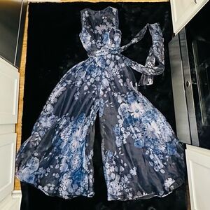 ELIZA J Floral Sleeveless Wide Leg Belted Jumpsuit